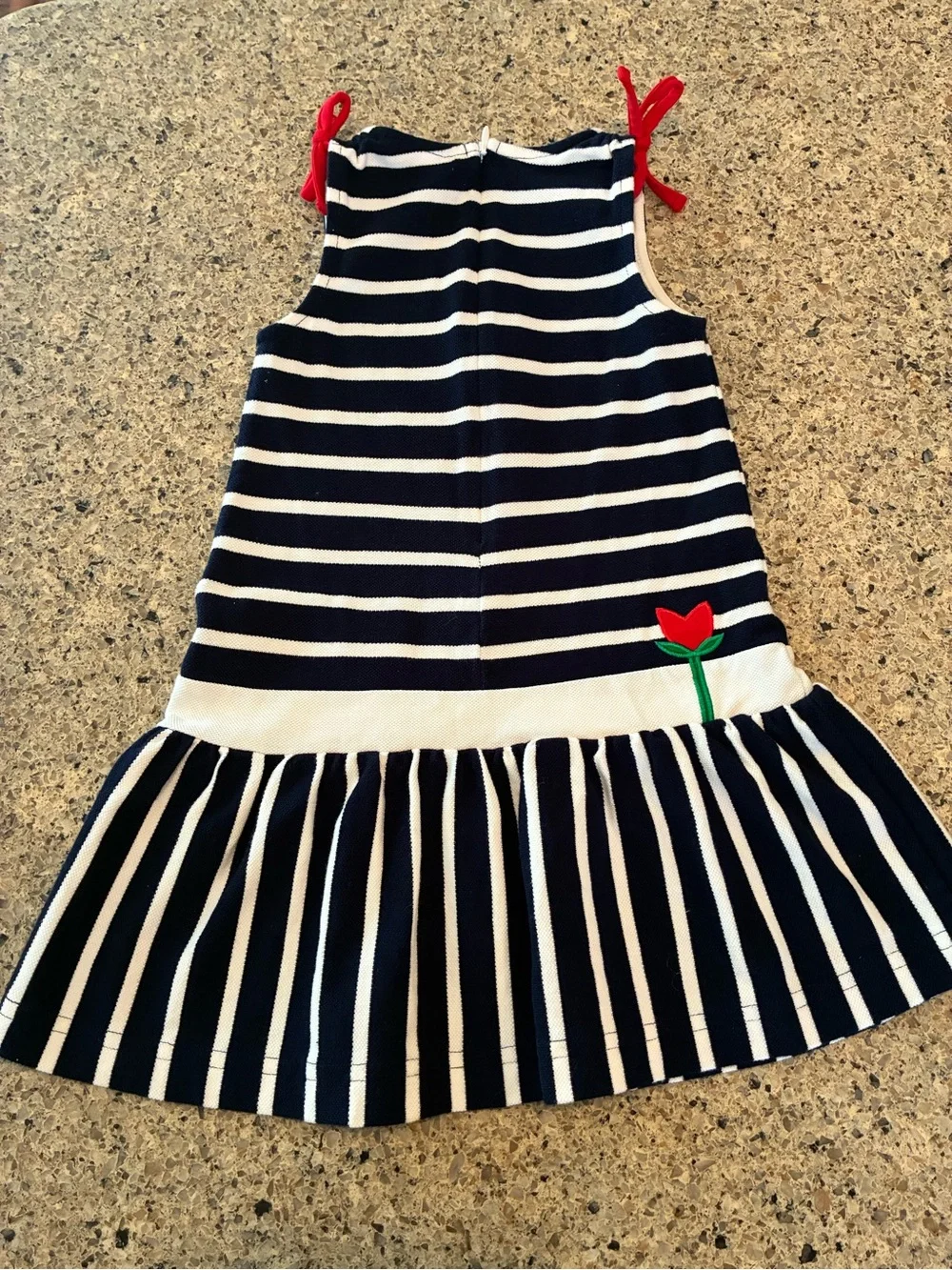 3T Florence Eiseman Navy and White Striped Tank Dress with Red Tulips